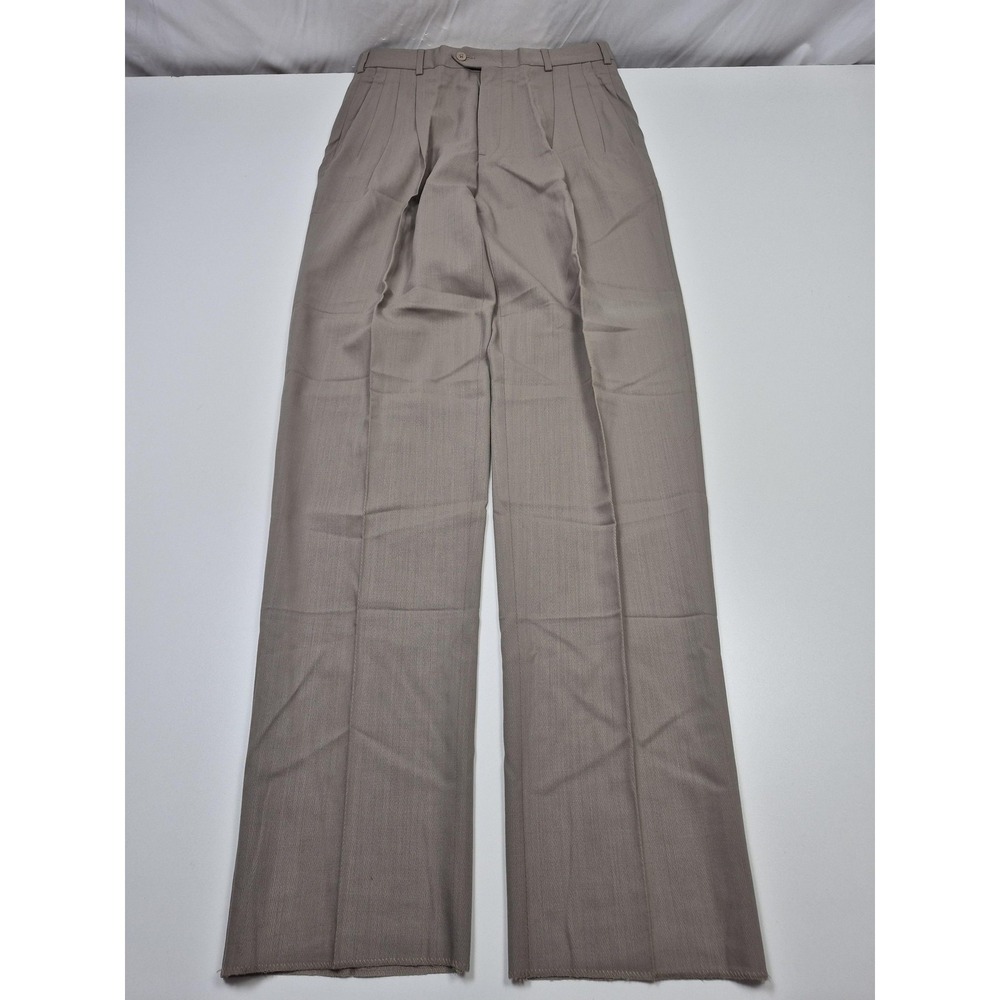 John Alexander Dress Pants Mens 32x36 Beige Wool Pleated Straight Unhemmed NWT